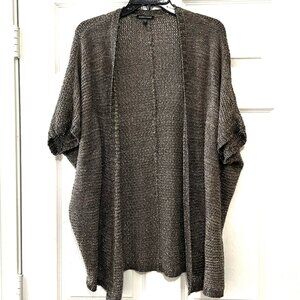 Eileen Fisher Metallic Cardigan Knit Jacket - Taupe & Gold Quiet Luxury Sz Large